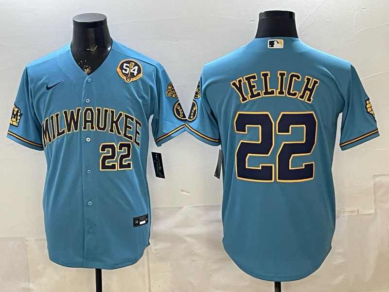 Men 2026 Milwaukee Brewers #22 Yelich blue Game Nike MLB Jersey 0401003
